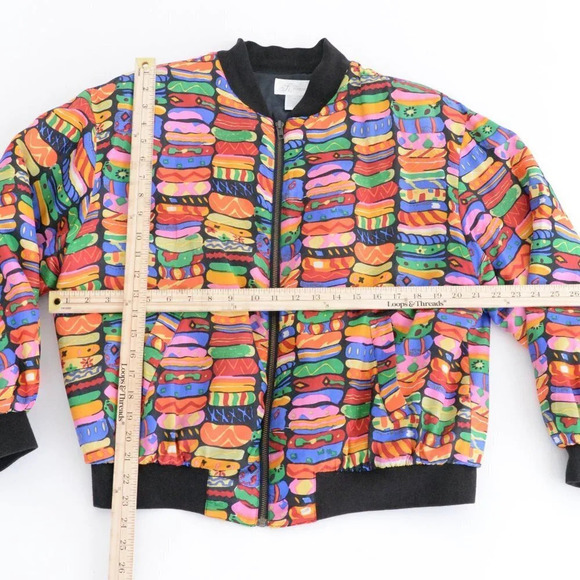 Vintage K Arnold 100% Silk Rainbow Pattern Bomber Jacket M - Picture 4 of 14